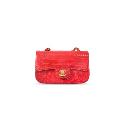 CHANEL MASTER RED SHINY ALLIGATOR CLASSIC MINI FLAP BAG FEATURING GOLD HARDWARE (20*12*6cm) 